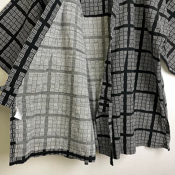 Hiroko Koshino Relaxing Kimono Robe Black White Cotton Tie Printed Japanese - Picture 8 of 11